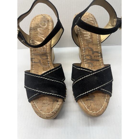 Sam Edelman Wedge Platform Sandals - Black Beige Espadrille, Size 10 GUC - Picture 2 of 7